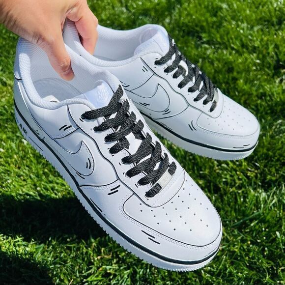 NIKE AIR Force 1 Custom Black Comic Book Pop Art Sneakers NWB - Picture 1 of 7